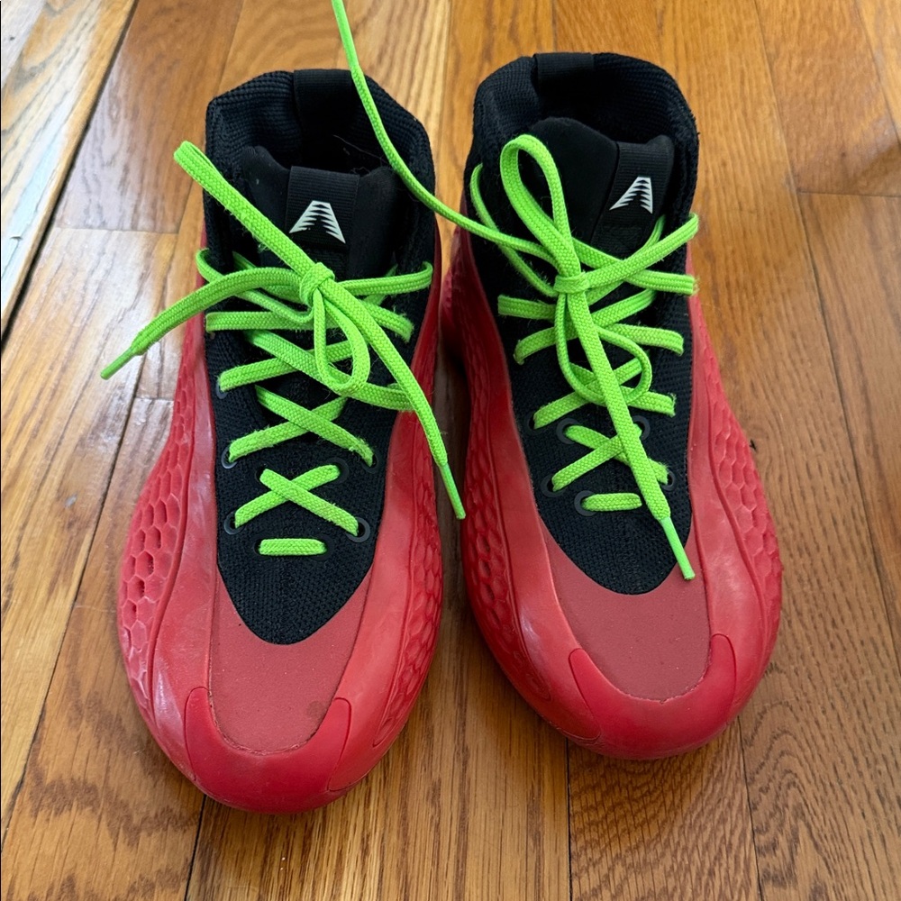 adidas Kids Red and Black Sneakers with Green Laces